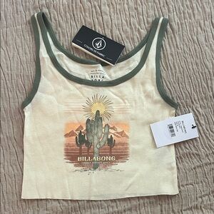 Billabong Cream and Olive Graphic Tank